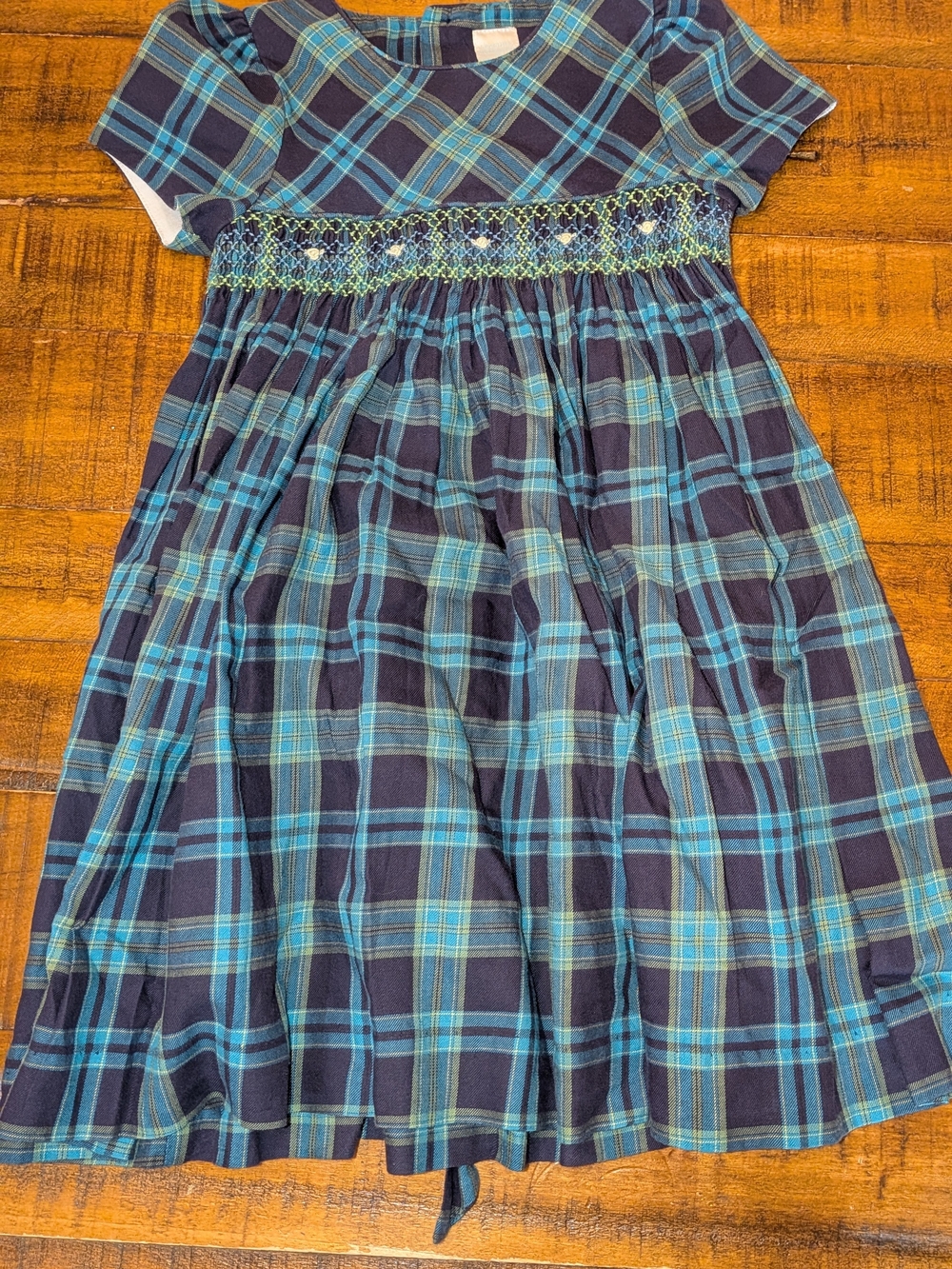 Edgehill Collection Navy and Teal Plaid Smocked Waist Dress
